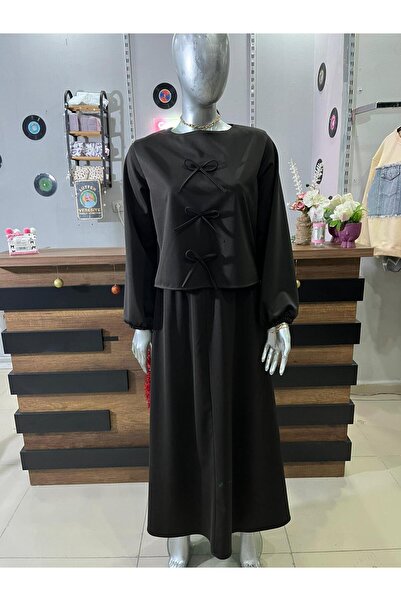 Sublime Butik Set bluză și fustă maro închis pentru femei Tesettür