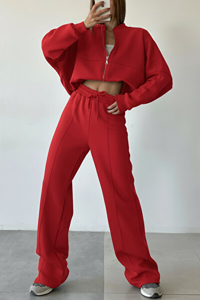 ruNadeS Women's Bomber High Waist Palazzo Oversized Tracksuit Set