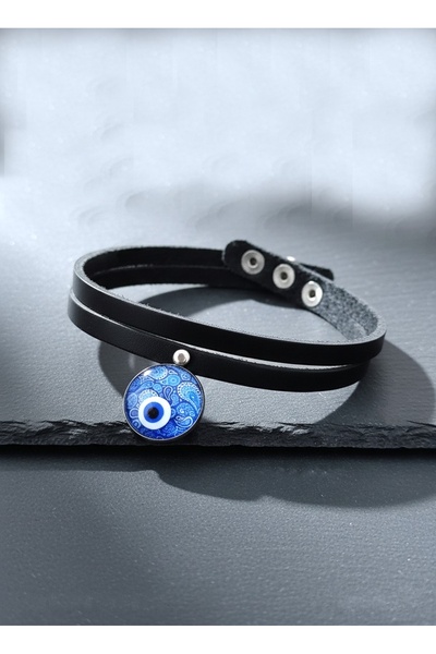 LADYMİRAGE Evil Eye Bead Genuine Leather Design Choker Necklace
