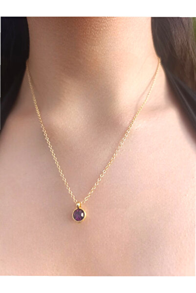 BeyzHal Altın Renk Zincirli Mor Taşlı Minimal Kolye – Kadın Zarif Şık Günlük ...