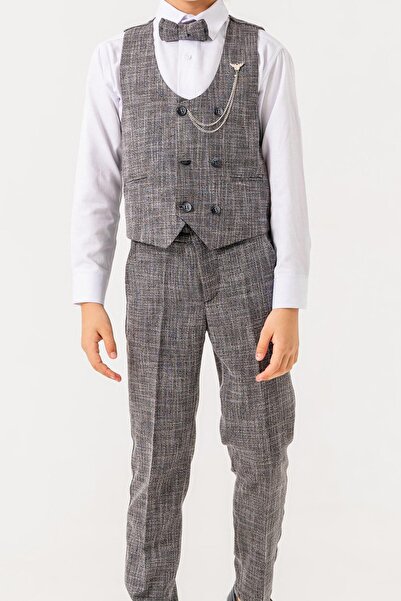 TONYTİNY Keten Ceketsiz Yelekli 3’lü Erkek Çocuk Takım Elbise