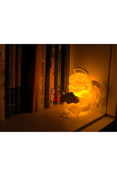 Atsutech Kitap Okuyan Melek Figürü Gece Lambası - Pilli LED Mumlu Dekoratif Lamba- Mum Hediye