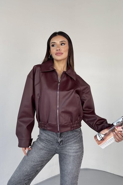 PRİFALDİ Jachetă bomber supradimensionată din piele Premium ZR, cu talie elas...