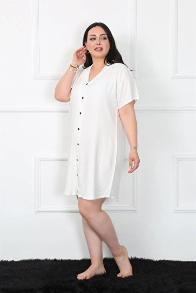 mtm My The Mall Plus Size Woven Button White Tunic Nightgown