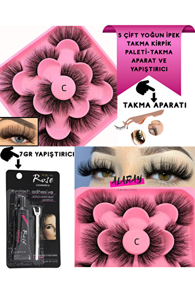 alaraycosmetics 5 CIFT VIZON TAKMA KIRPIK SETI-YOĞUN MIX UZUNLUK-YAPIŞTIRICI ...