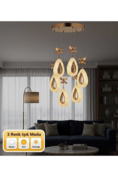Marsel Lighting FRODO 6LI GOLD AVİZE 3 RENK LED ISIKLI SALON OTURMA ODASI AVİZE