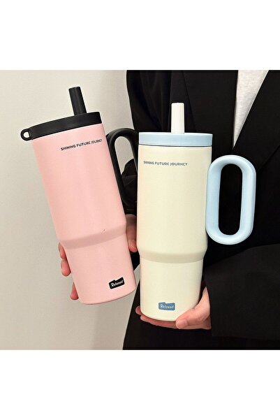 Generic Large Capacity Straw Insulated Cup Cute Letter Water Cup Can Car Cup Portable Handle Water Cup