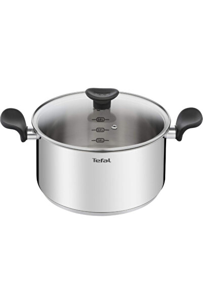TEFAL قدر طهي أساسي من الفولاذ المقاوم للصدأ مع غطاء 24 سم