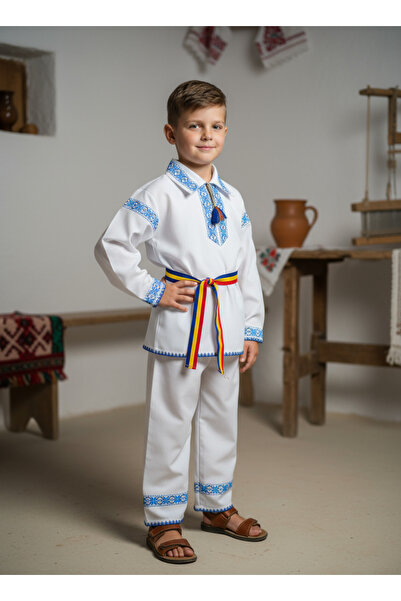 ihaoo Costum albastru Tradițional Românesc pentru Băieți