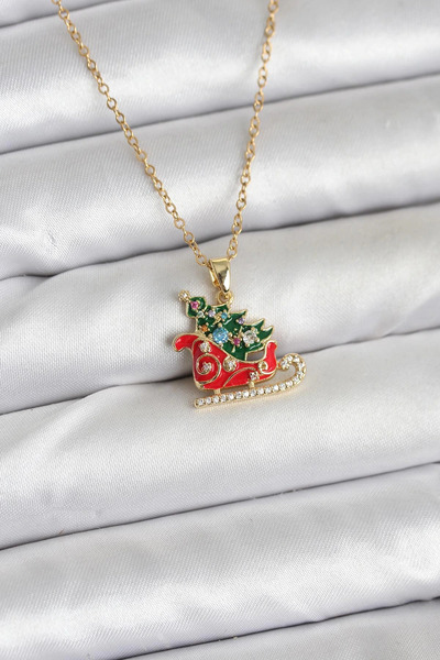 Epilons قلادة نسائية من الفولاذ 316L بتصميم عيد الميلاد مع سلسلة ذهبية اللون ...