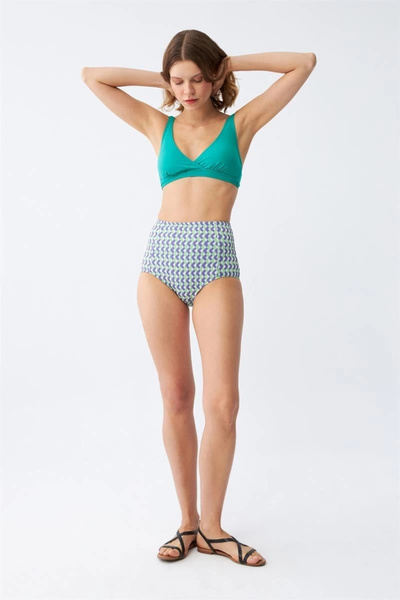 mtm My The Mall Women's Green Padded Geometric Patterned High Waist Bikini Set