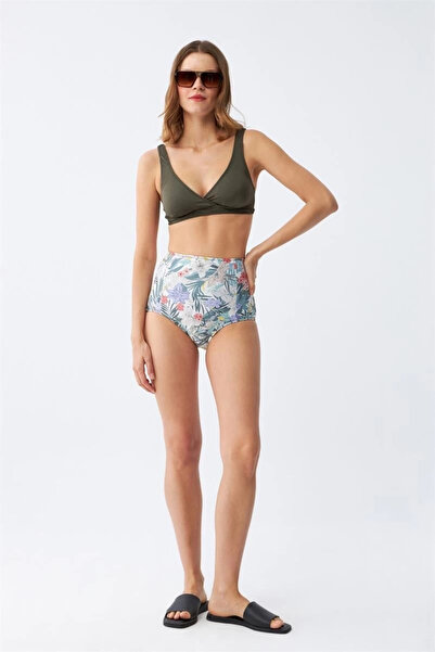 mtm My The Mall Women's Khaki Pad Top and High Waist Floral Print Bikini Set