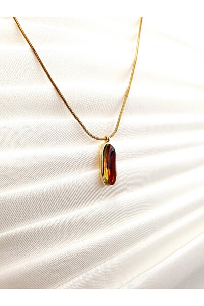 Stella Fortis Renk Geçişli Dikey Taşlı Kolye – Altın Renk Yılan Zincir