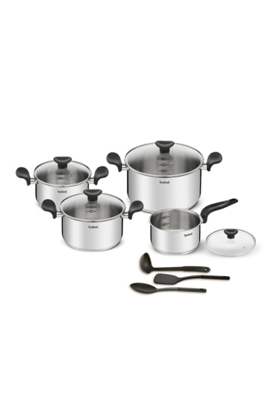 TEFAL مجموعة أواني طهي أساسية من الفولاذ المقاوم للصدأ مكونة من 11 قطعة
