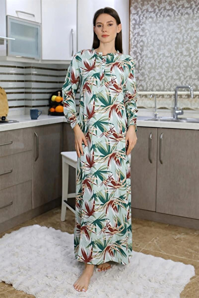 mtm My The Mall Women's Long Sleeve Combed Cotton Nightgown Home Dress Green