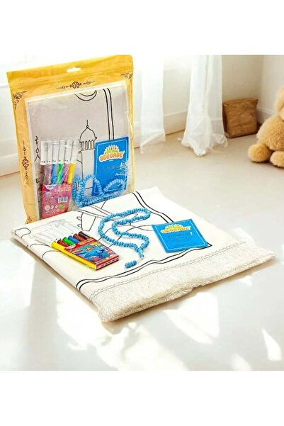 Dekomina Boyamalı Yıkanabilir Eğitici Çocuk Seccadesi ve Tesbih Seti