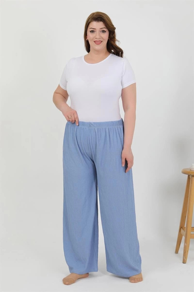 mtm My The Mall Women's Plus Size Wrinkled Pants Blue