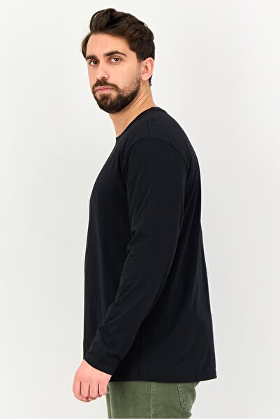 Core Elements Men Crew Neck Plain Long Sleeve T-Shirt, Black