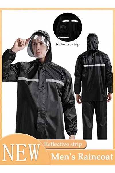 DOMEET Rain Suit Jacket and Trouser Suit Raincoat Hooded Rain Poncho Lightweight Emergency Jacket