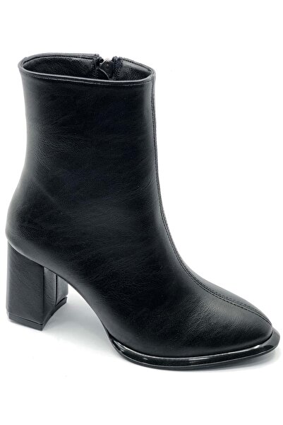 Kocamanlar Ayakkabı Feles stitch detailed classic heeled women's boots black