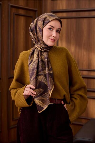 Silk Home Bitter Brown Gold Leaf Pattern Tivil Woven Pure Silk Scarf-Kvs0863