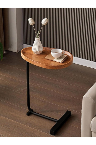 fulina Modern C-shaped Side Table For Tea And Coffee,Wooden Water Resistant Top,Stainless Steel Round