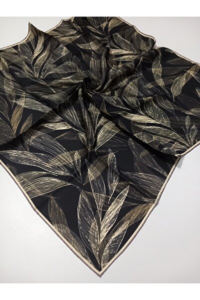 Silk Home Black Gold Cream Leaf Pattern Tivil Woven Pure Silk Scarf-Kvs0862