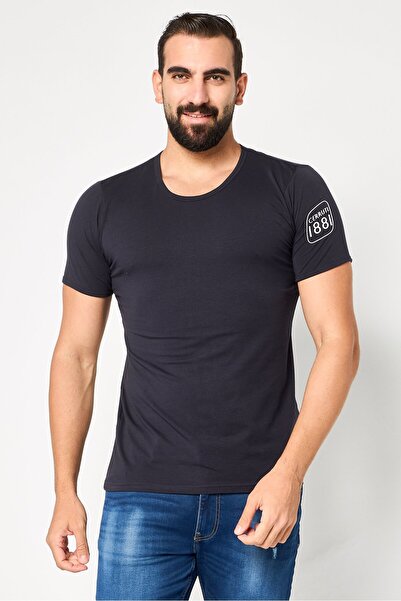 Cerruti 1881 Men Crew Neck Short Sleeves Brand Logo T-Shirt, Navy