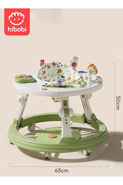 hibobi 3-in-1 Baby Walker with Music Toys, Foldable, Anti-Rollover, Adjustable Height, for 6–36 Months