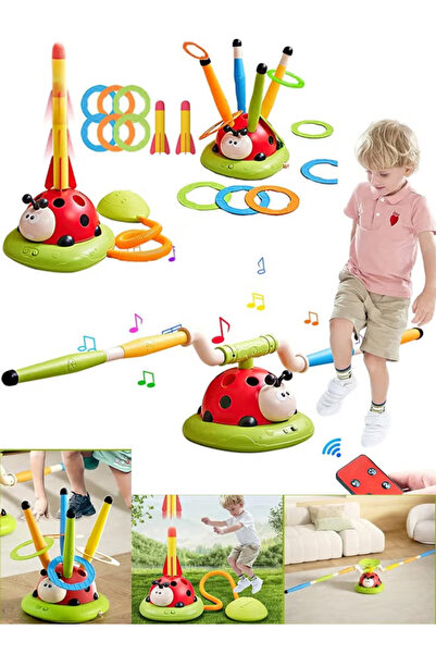 Generic 3-in-1 music jump, ring toss game toy, and stomp launch rocket toy, i...
