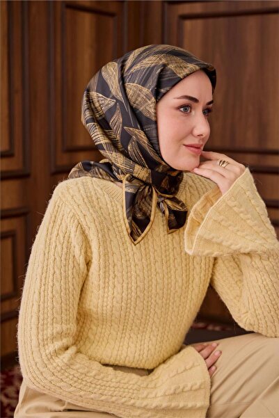 Silk Home Black Gold Leaf Pattern Tivil Woven Pure Silk Scarf-Kvs0866