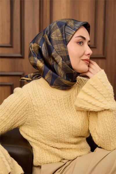 Silk Home Navy Blue Gold Leaf Pattern Tivil Woven Pure Silk Scarf-Kvs0865