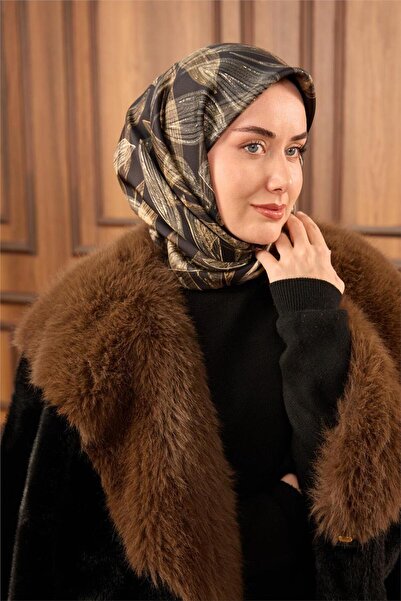 Silk Home Black Gold Cream Leaf Pattern Tivil Woven Pure Silk Scarf-Kvs0862