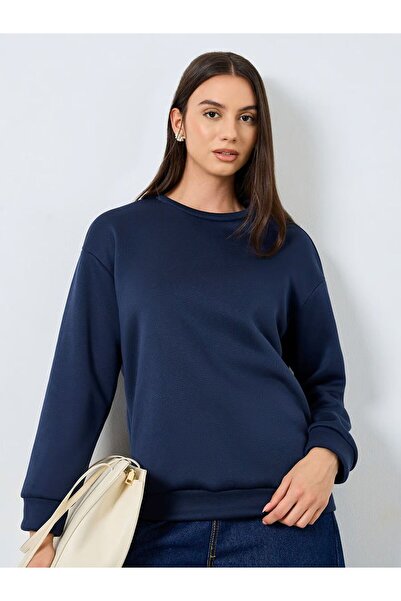 Styli Navy Blue Sweatshirt with Ribbon Tie