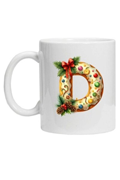 CRD PRINT Personalized winter print mug 'Letter D' - White (CRD PRINT)