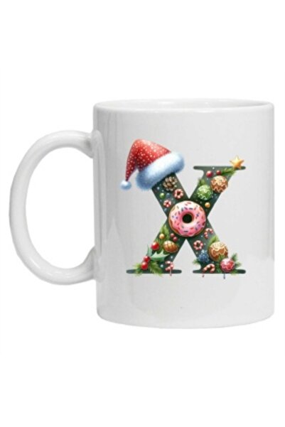 CRD PRINT Personalized Winter Print Mug 'Letter X', White,