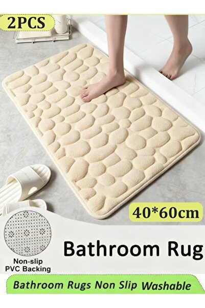 Generic 2Pcs Bathroom Rug 40*60cm Floor Rug Mat Bathmat Runner Soft and Absorbent with Rubber Backing