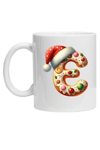 CRD PRINT Personalized mug with winter print "Letter E", White,
