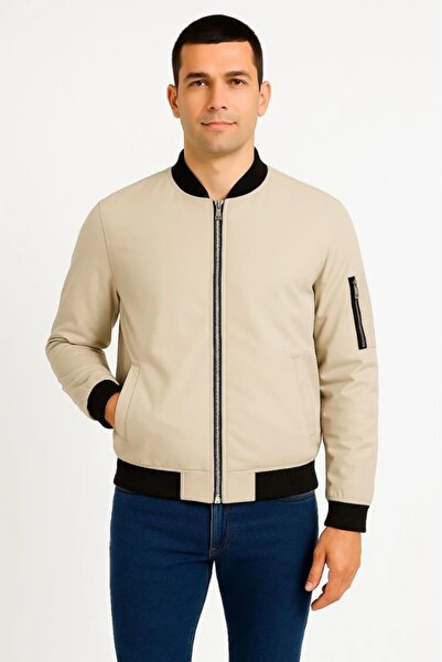 İNDİRİM MODAM Bej Bomber Mont – Su İtici, Kapitone Astarlı, Fermuarlı