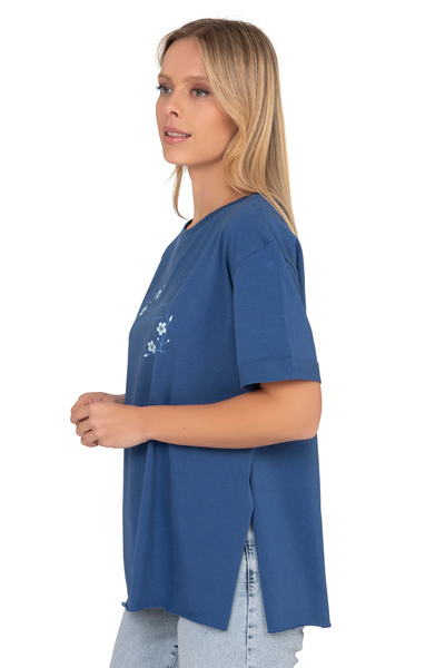 ÖZKAN underwear Özkan 27598 Women's 100% Cotton No Lycra Single Jersey Combed Cotton Fabric Short Sleeve T-Shirt with Slit Detail Bicycle