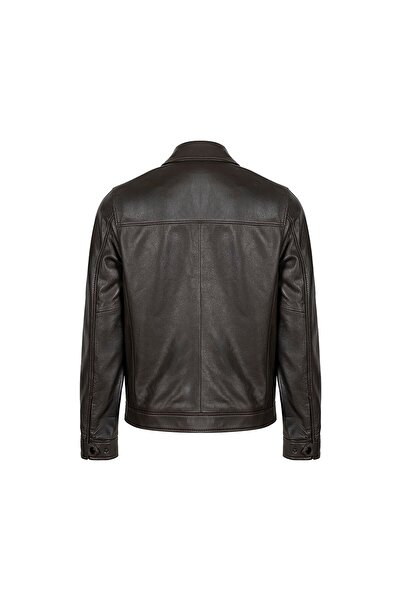 Desa Men's Brown Shirt Collar Leather Jacket