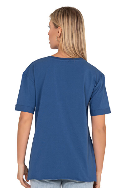 ÖZKAN underwear Özkan 27598 Women's 100% Cotton No Lycra Single Jersey Combed Cotton Fabric Short Sleeve T-Shirt with Slit Detail Bicycle