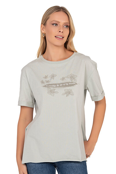 ÖZKAN underwear Özkan 27599 Women's 100% Cotton Lycra-Free Single Jersey Combed Cotton Fabric Crew Neck Short Sleeve T-Shirt