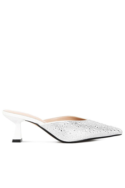 london Rag Women White Rhinestones Embellished Satin Mules