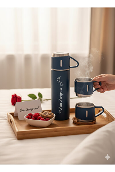 GiralStore Men's Thermos 500ml with 3 Cups A+ Quality Stainless Steel Coffee Thermos with Gift Bag