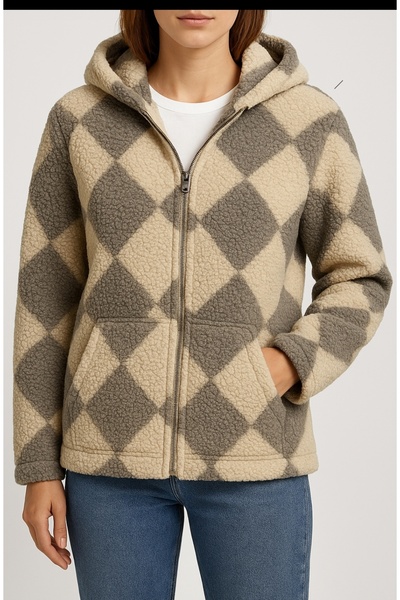 aryam butik Women's long sleeve hooded front zip pocket quzu welsoft cardigan jacket