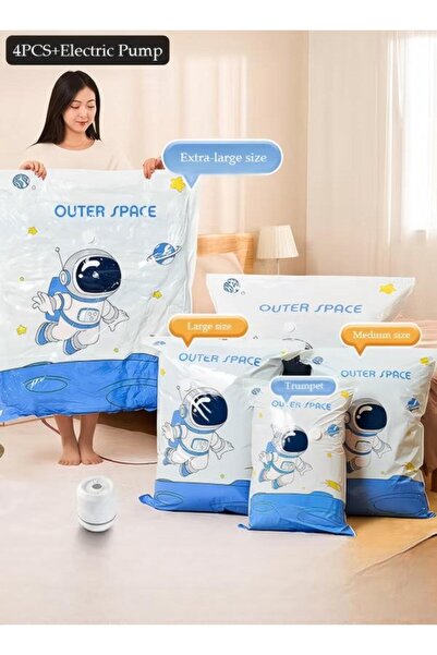 DOMEET Combo Vacuum Storage Bag with Electric Pump, 4pcs Reusable Compression Bags