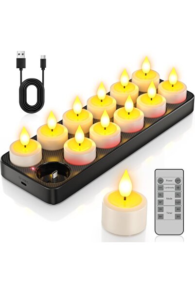 Philero 12’li Şarjlı LED Mum Seti – Uzaktan Kumandalı • Zaman Ayarlı • Titrek...