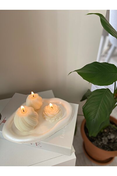 CAELIA HOME 3’lü Set Bulut Dekoratif Tabak, Dönence Mum Set ve Şakayık Mum Se...