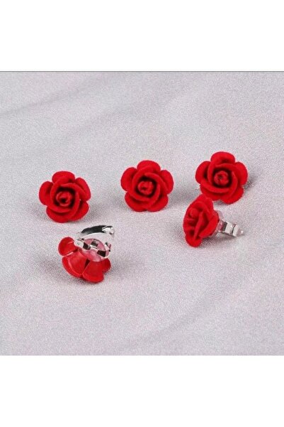 REBORN DESIGN Rose Model Red Color 10-Piece Flocked Charm Hair Ring